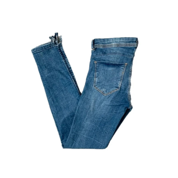 Zara Skinny Jeans Distressed Ripped Knees Dark Wash Denim high rise waist 26 - Picture 2 of 13